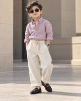 STIM174-02 Boys Full Sleeve Oversized Solid Colour Shirt with Linen Pant Combo