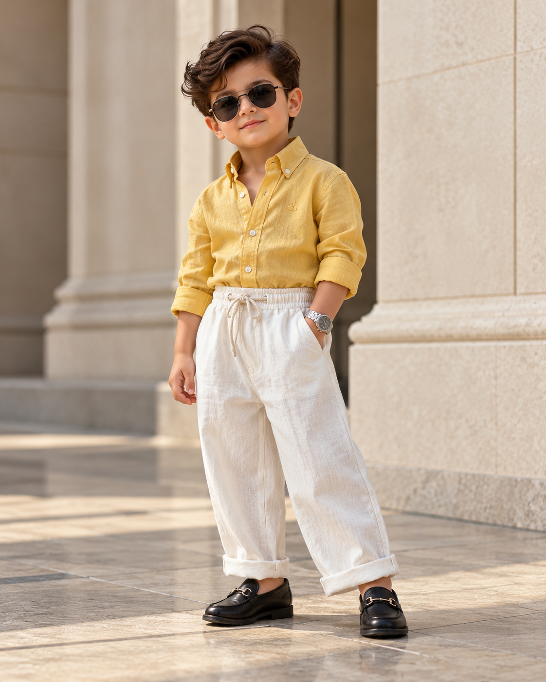 STIM174-04 Boys Full Sleeve Oversized Solid Colour Shirt with Linen Pant Combo