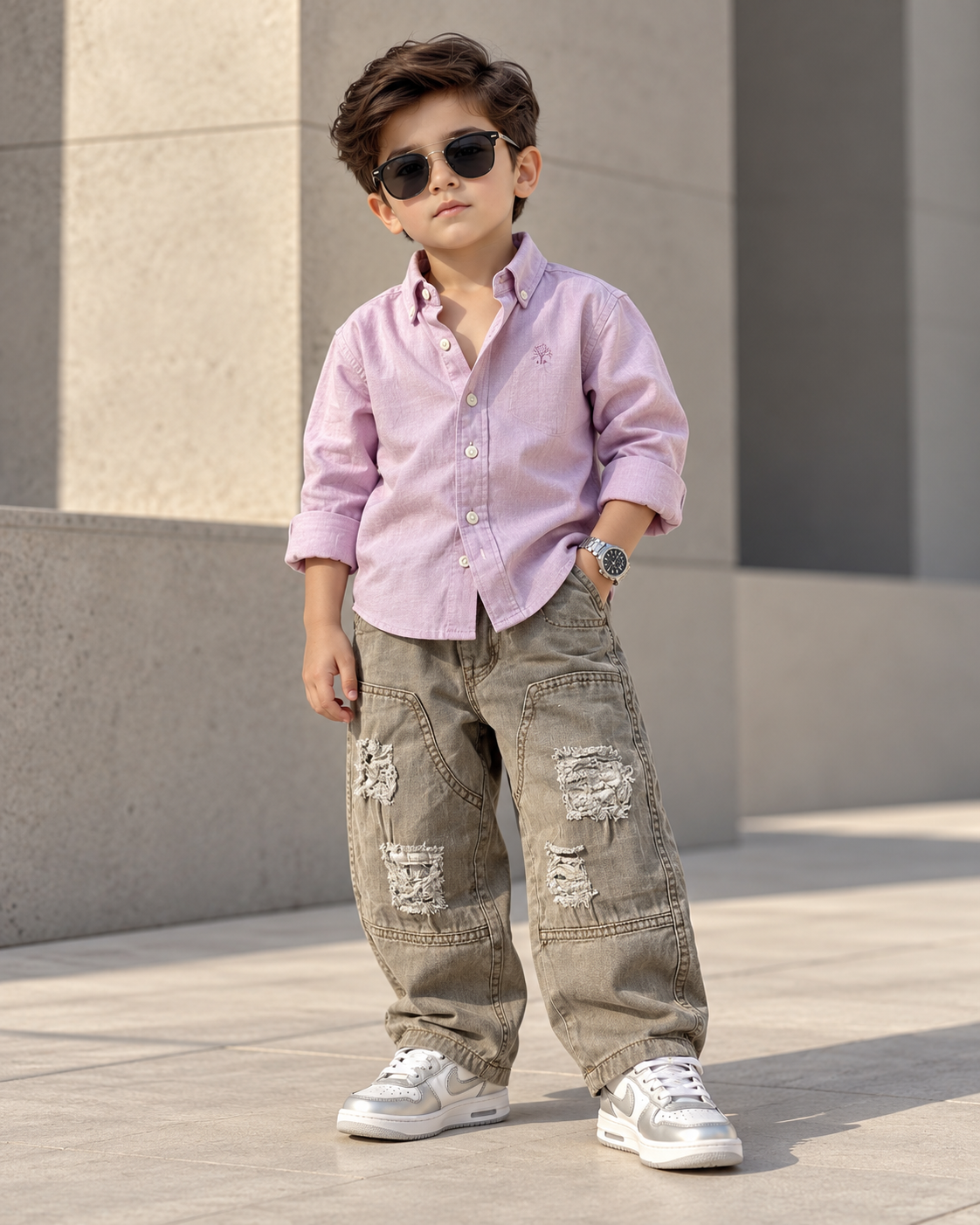 SHTCD01-02 Boys Full Sleeve Oversized Solid Colour Shirt