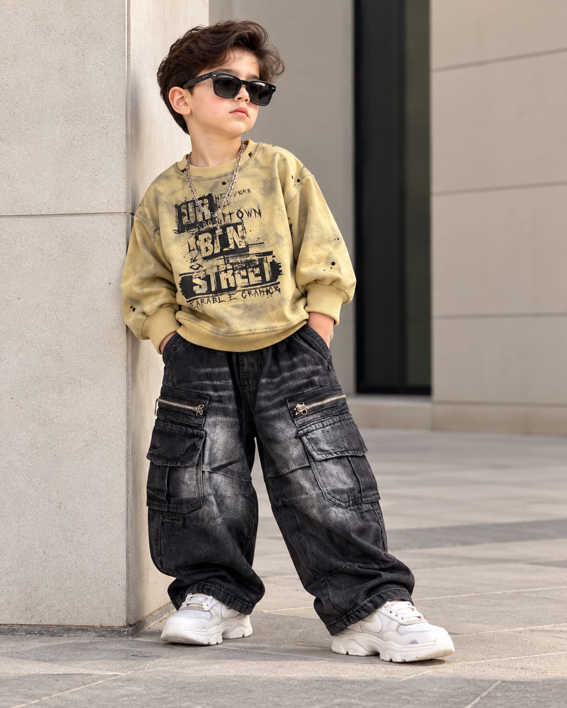 TSHIMB04 Unisex Full Sleeve Oversized T shirt with Attatched Chian