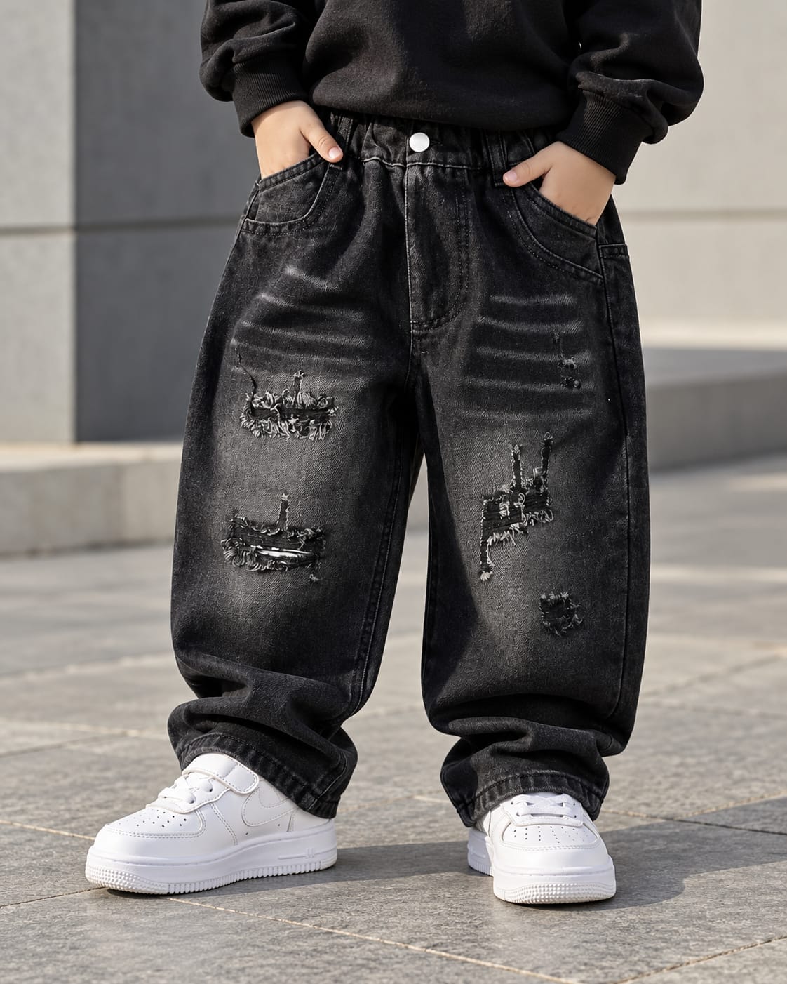 JNSIM119 Unisex Distressed Baggy Jeans