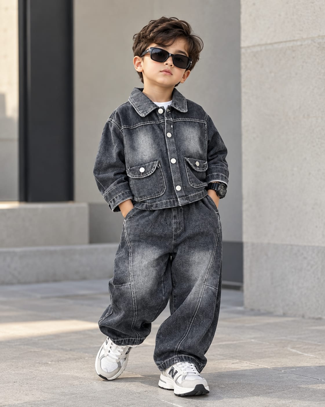 STIM130 Unisex Full Sleeve Denim Jacket with Baggy Pant Set