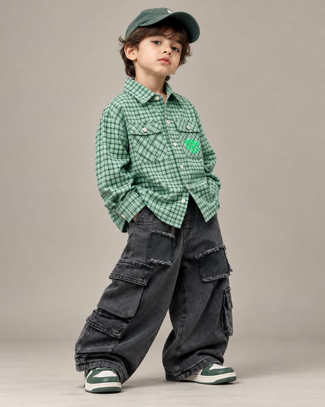 STIM132 Boys Full Sleeve Oversized Shirt with Super Baggy Jeans
