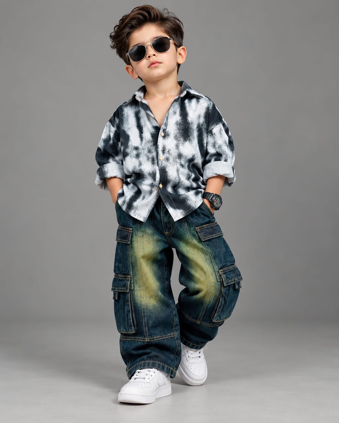 STIM154 Boys Full Sleeve Oversized Shirt with Baggy Jeans