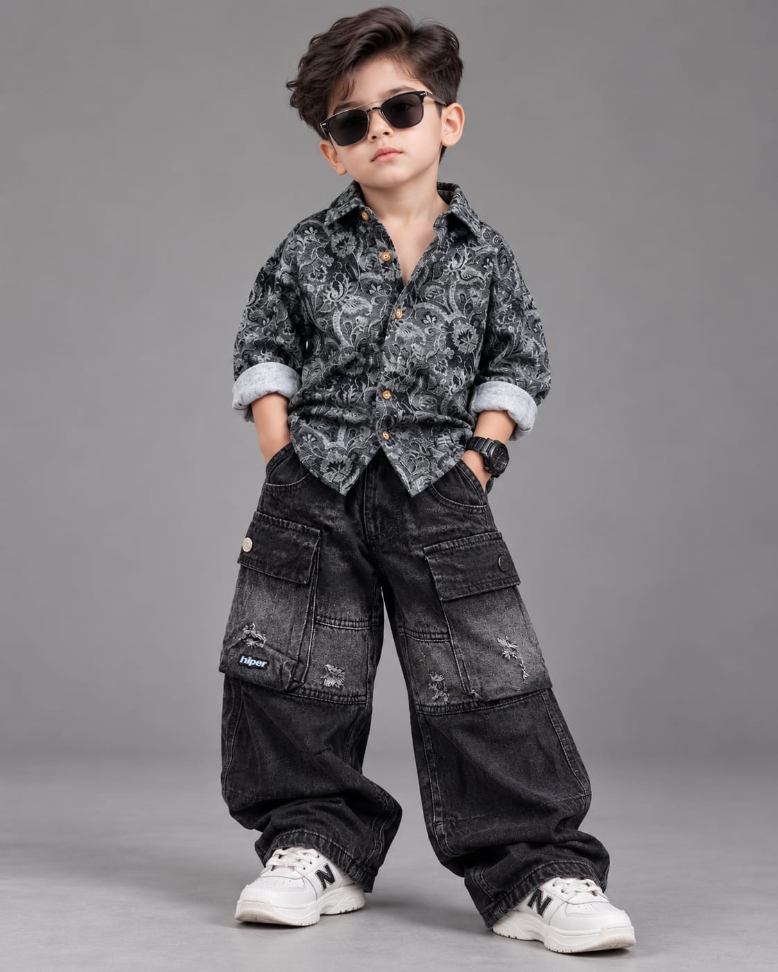 STIM152 Boys Full Sleeve Oversized Shirt with Super Baggy Jeans