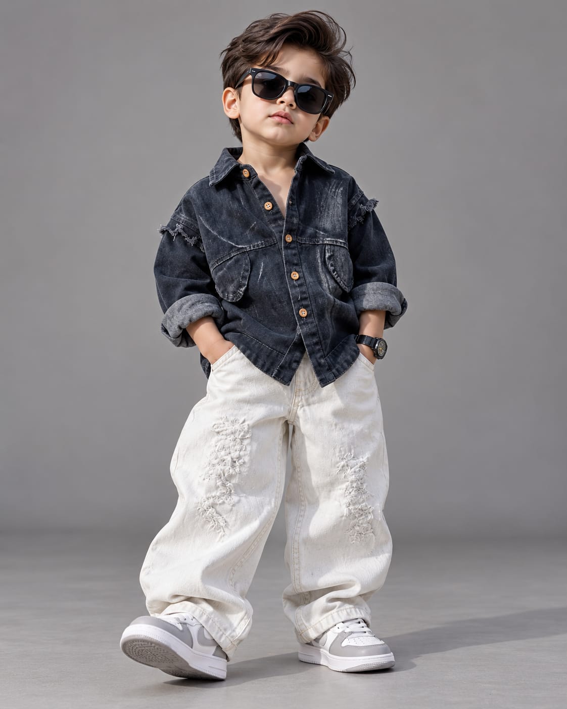 STIM147 Boys Full Sleeve Oversized Shirt with Baggy Jeans