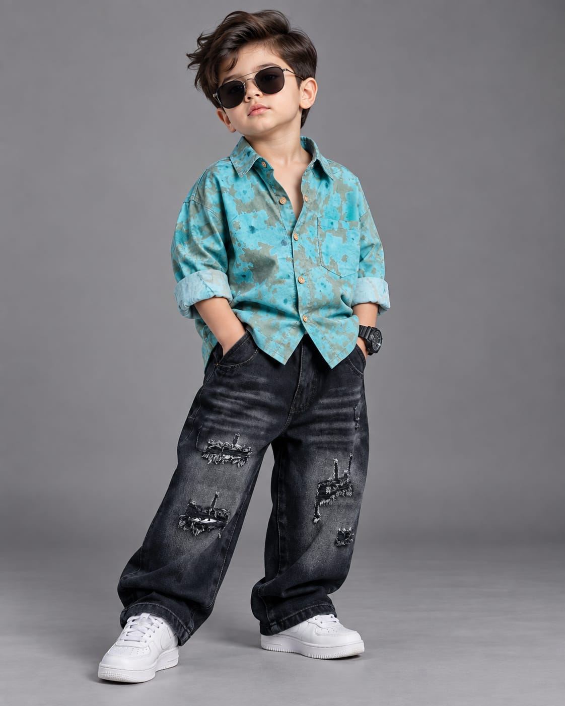 STIM143 Boys Full Sleeve Oversized Shirt with Baggy Jeans