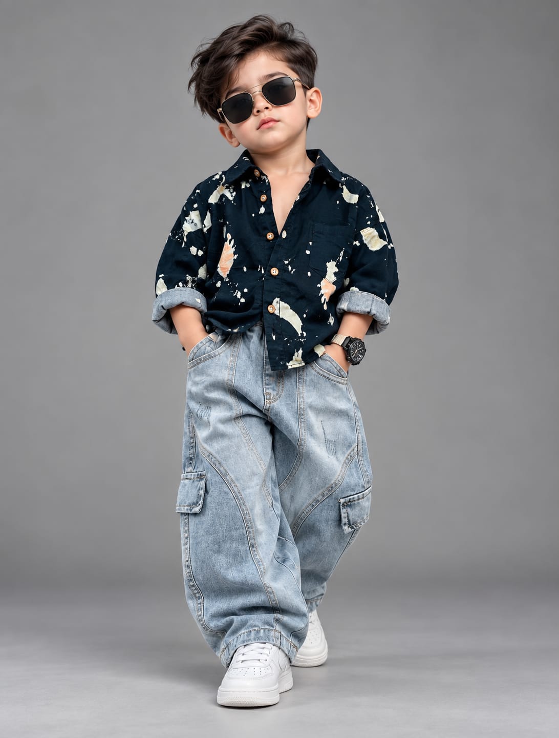 STIM142 Boys Full Sleeve Oversized Shirt with Baggy Jens