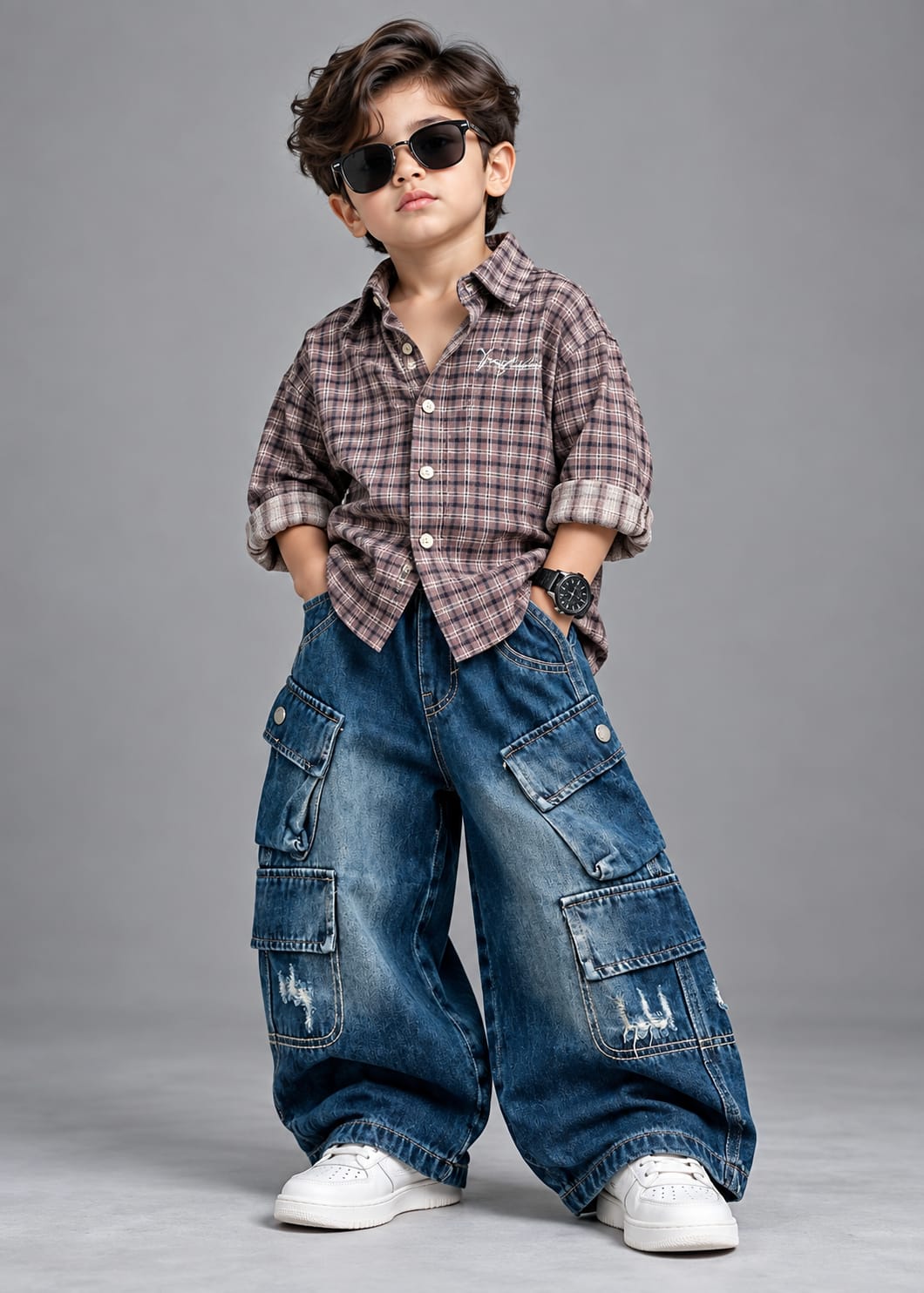STIM140 Boys Full Sleeve Oversized Shirt with Super Baggy Jeans