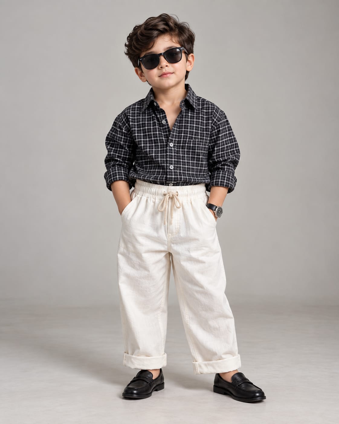 SHGMU04-01 Boys Full Sleeve Oversized Check Shirt
