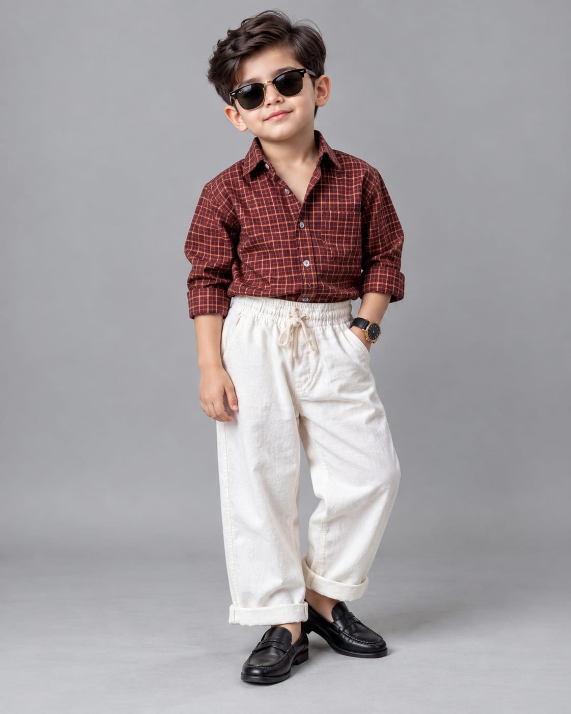 SHGMU04-02 Boys Full Sleeve Oversized Check Shirt