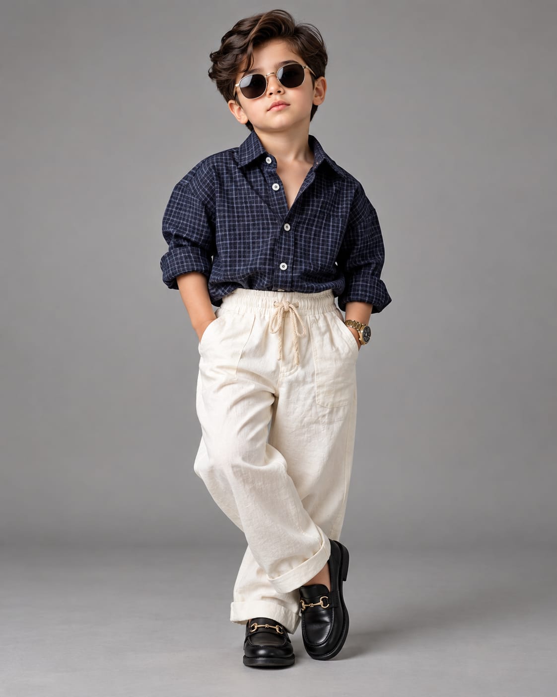 SHGMU04-04 Boys Full Sleeve Oversized Check Shirt