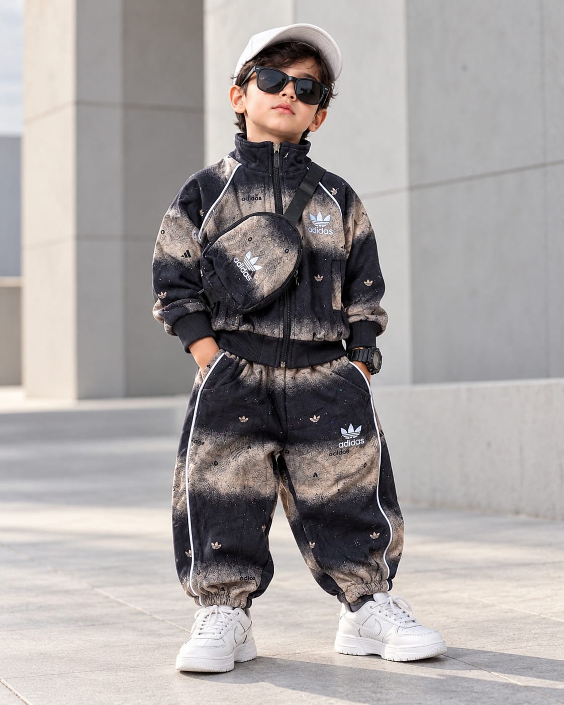 STIM172-02 Unisex Full Sleeve Oversized High Neck Zipper Jacket with Attatched Bag and Jogger Pant Set