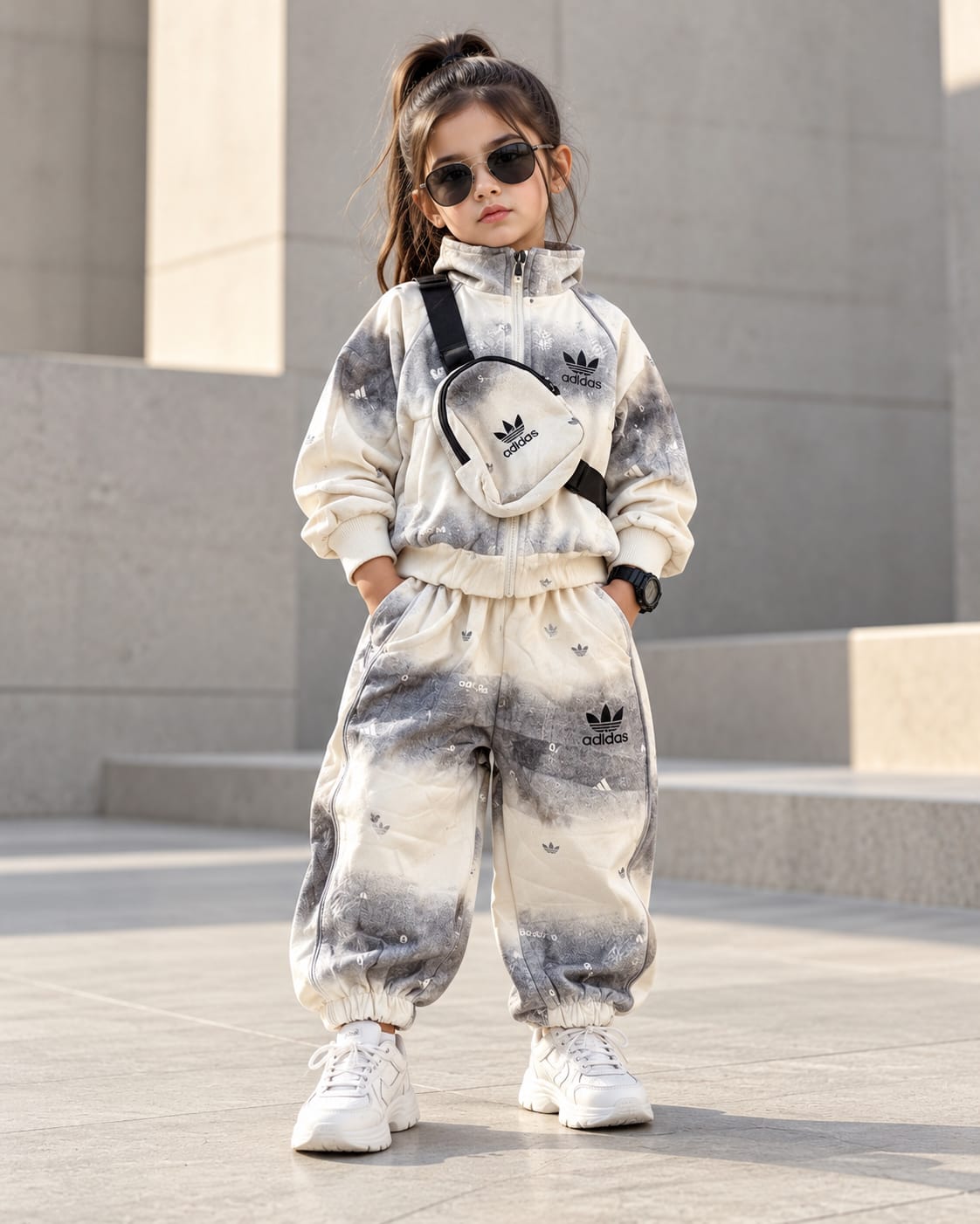 STIM172-01 Unisex Full Sleeve Oversized High Neck Zipper Jacket with Attatched Bag and Jogger Pant Set