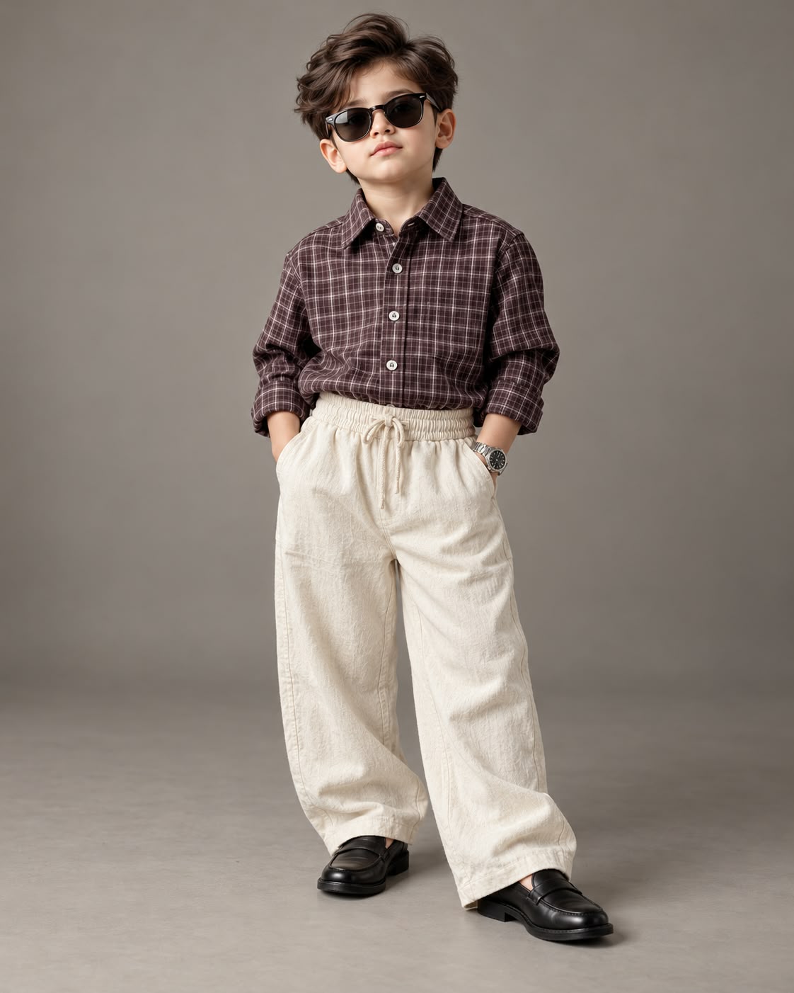 SHGMU06-01 Boys Full Sleeve Oversized Check Shirt