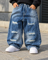 JNS124-01 Unisex Distressed Super Baggy Jeans