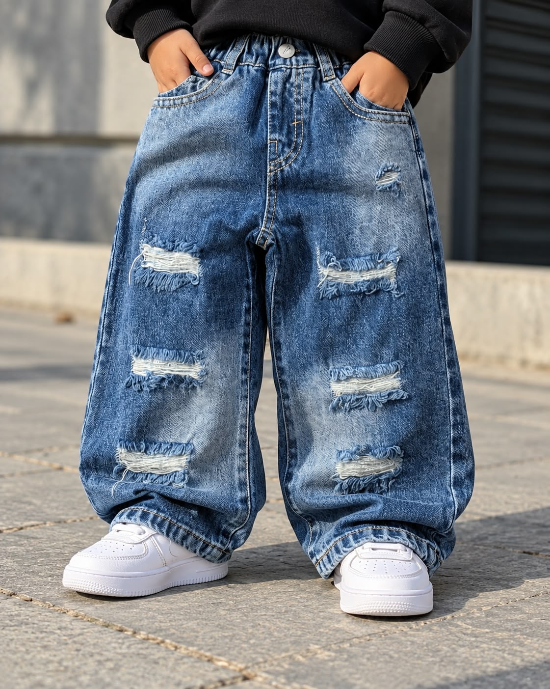 JNS124-01 Unisex Distressed Super Baggy Jeans