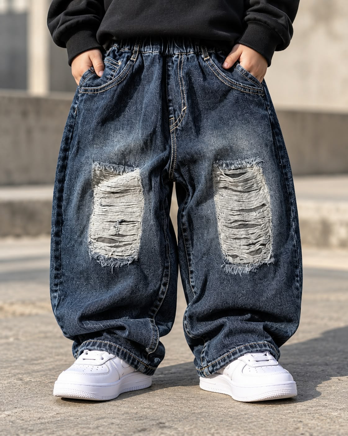 JNS125 Unisex Distressed Super Baggy Jeans