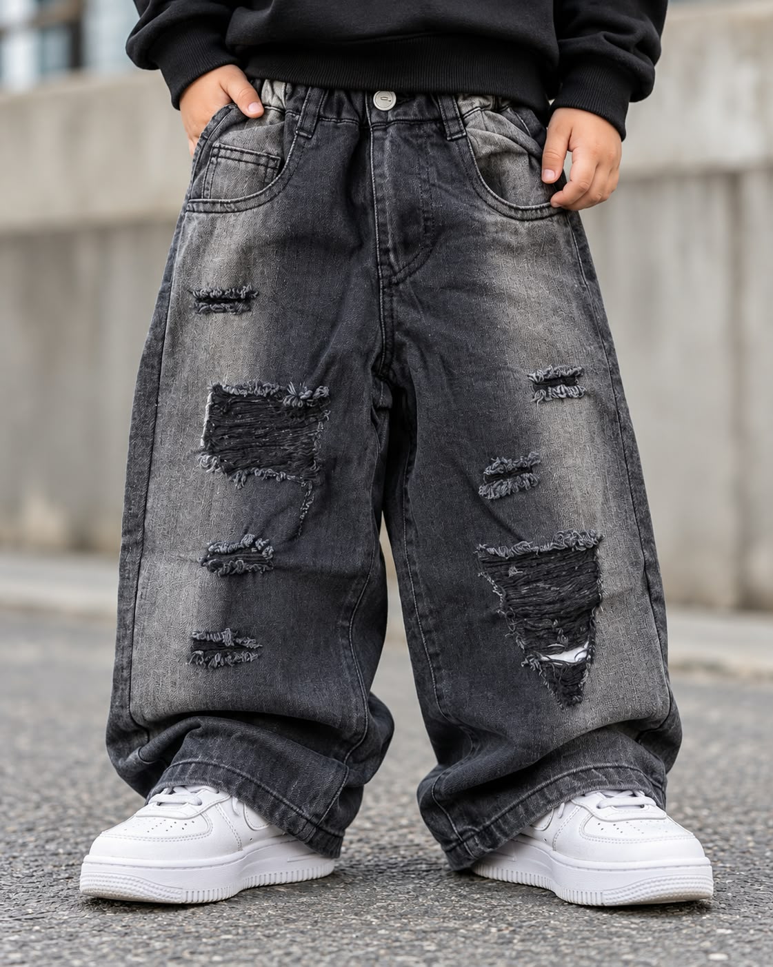 JNS127-02 Unisex Distressed Baggy Jeans