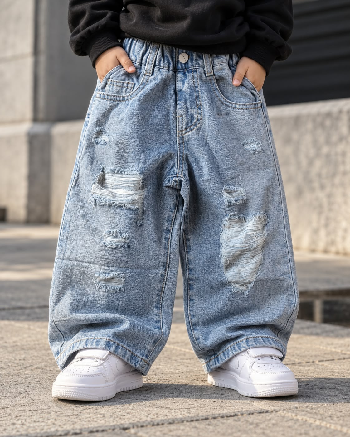 JNS127-01 Unisex Distressed Baggy Jeans
