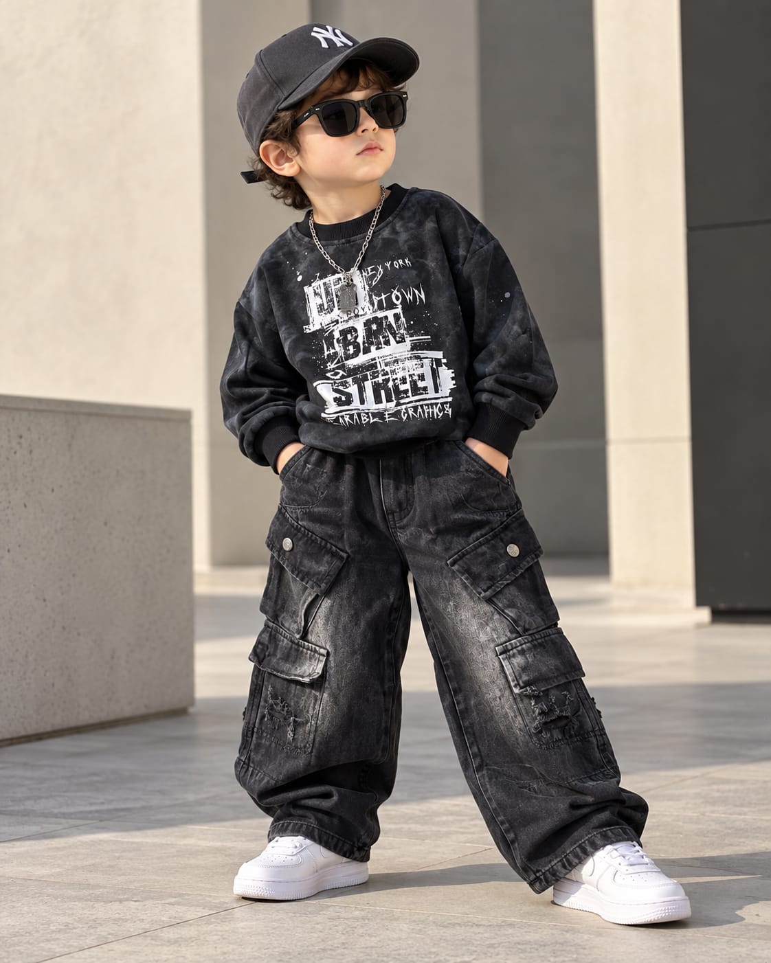 TSHIMB04 Unisex Full Sleeve Oversized T shirt with Attatched Chian