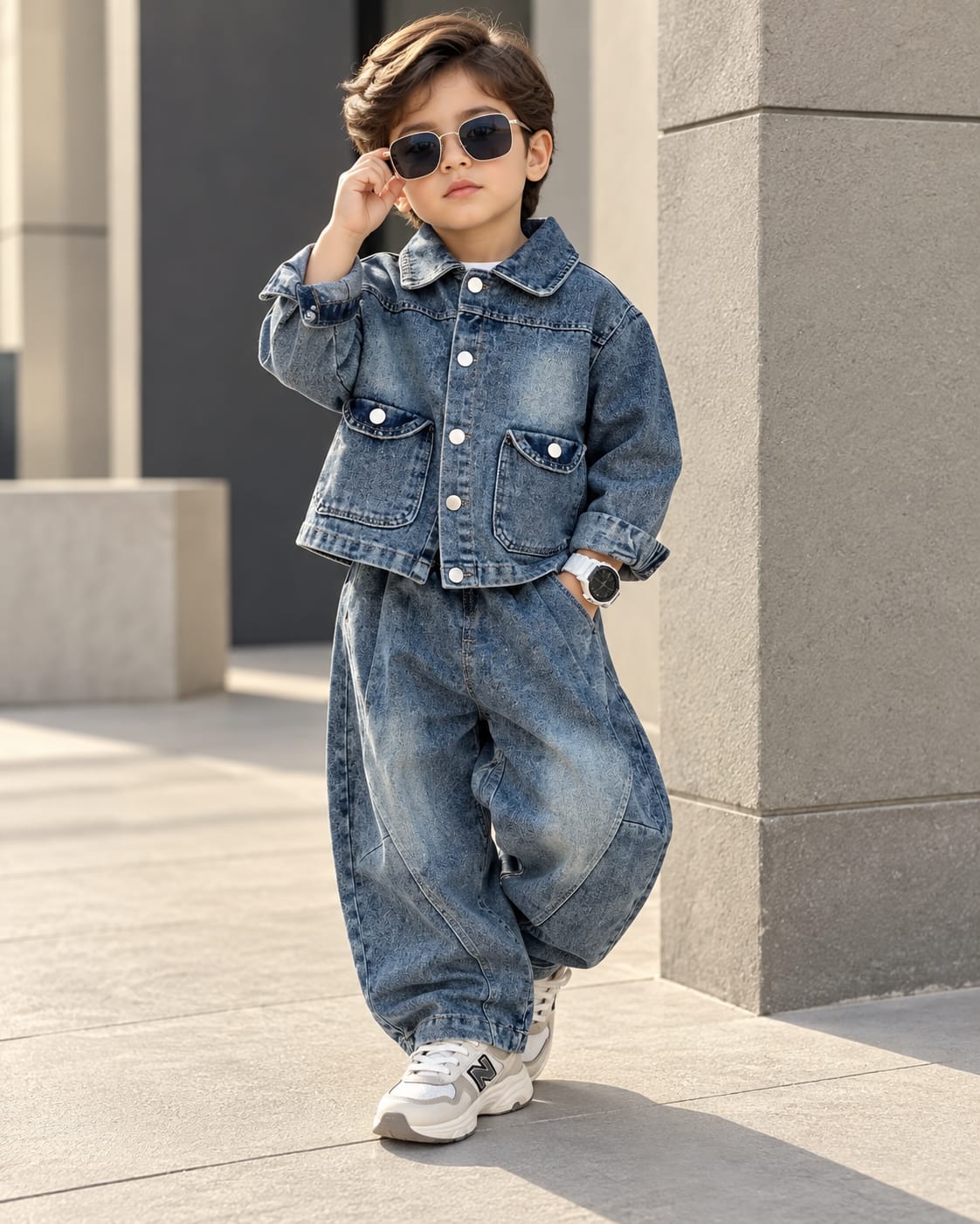 STIM130 Unisex Full Sleeve Denim Jacket with Baggy Pant Set
