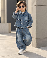 STIM130 Unisex Full Sleeve Denim Jacket with Baggy Pant Set