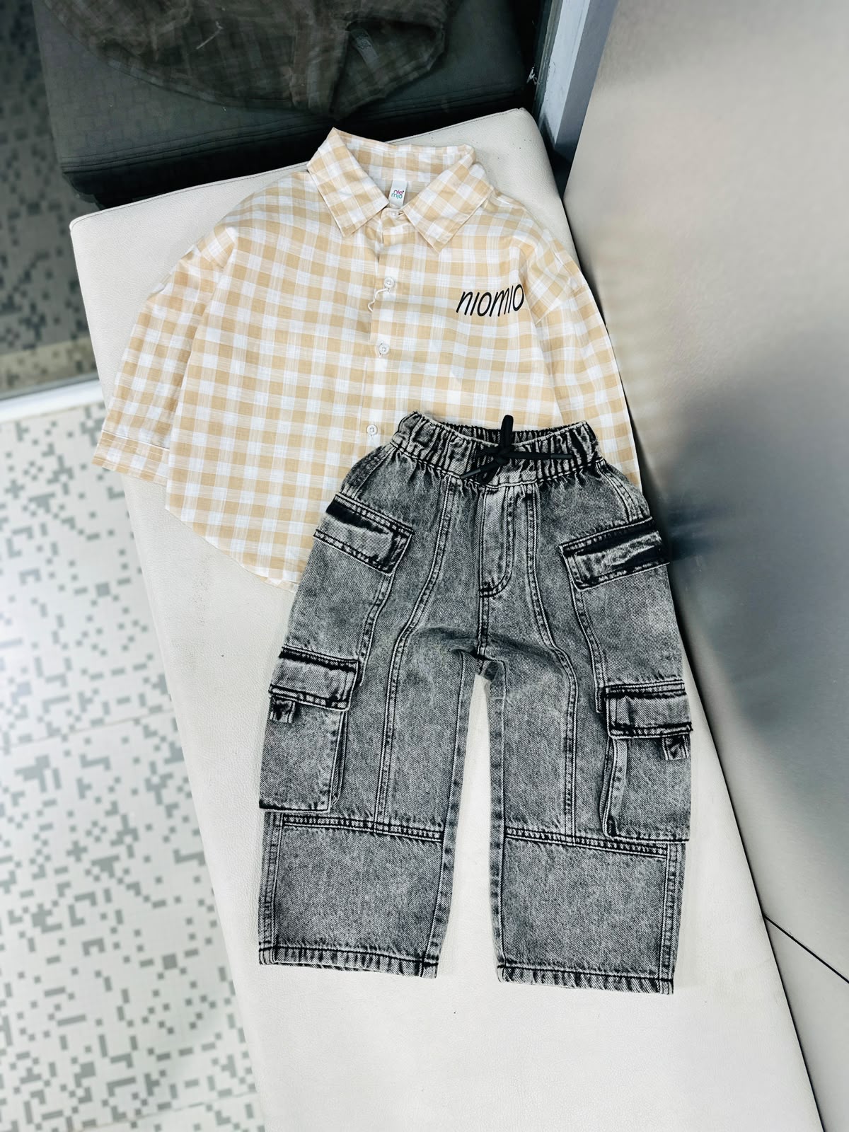STIM134 Boys Full Sleeve Check Shirt with Baggy Jeans Set