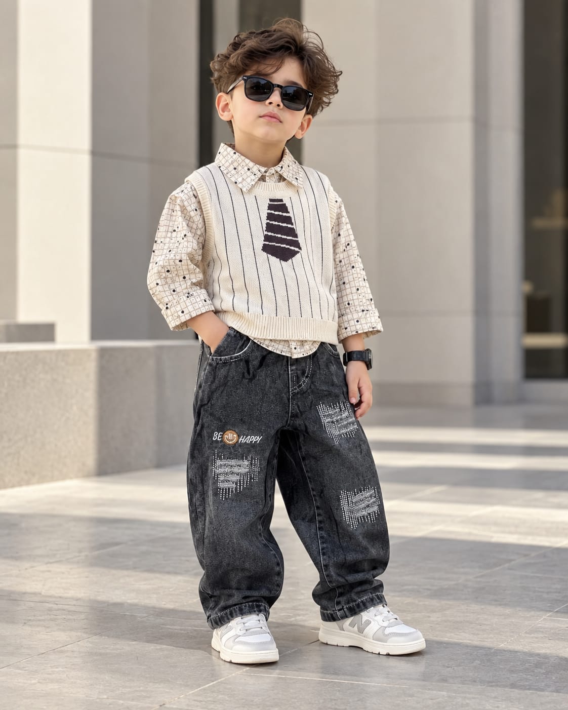 STIM168 Unisex Full Sleeve Oversized Shirt with Attatched Vest and Pant Set