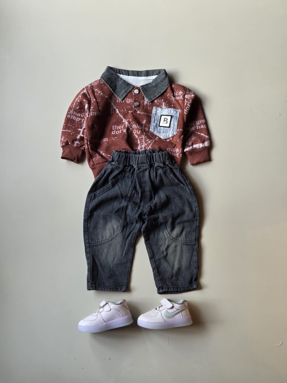 STIM122 Unisex Full Sleeve Oversized Full Sleeve Polo T Shirt and Pant Set Dark Red