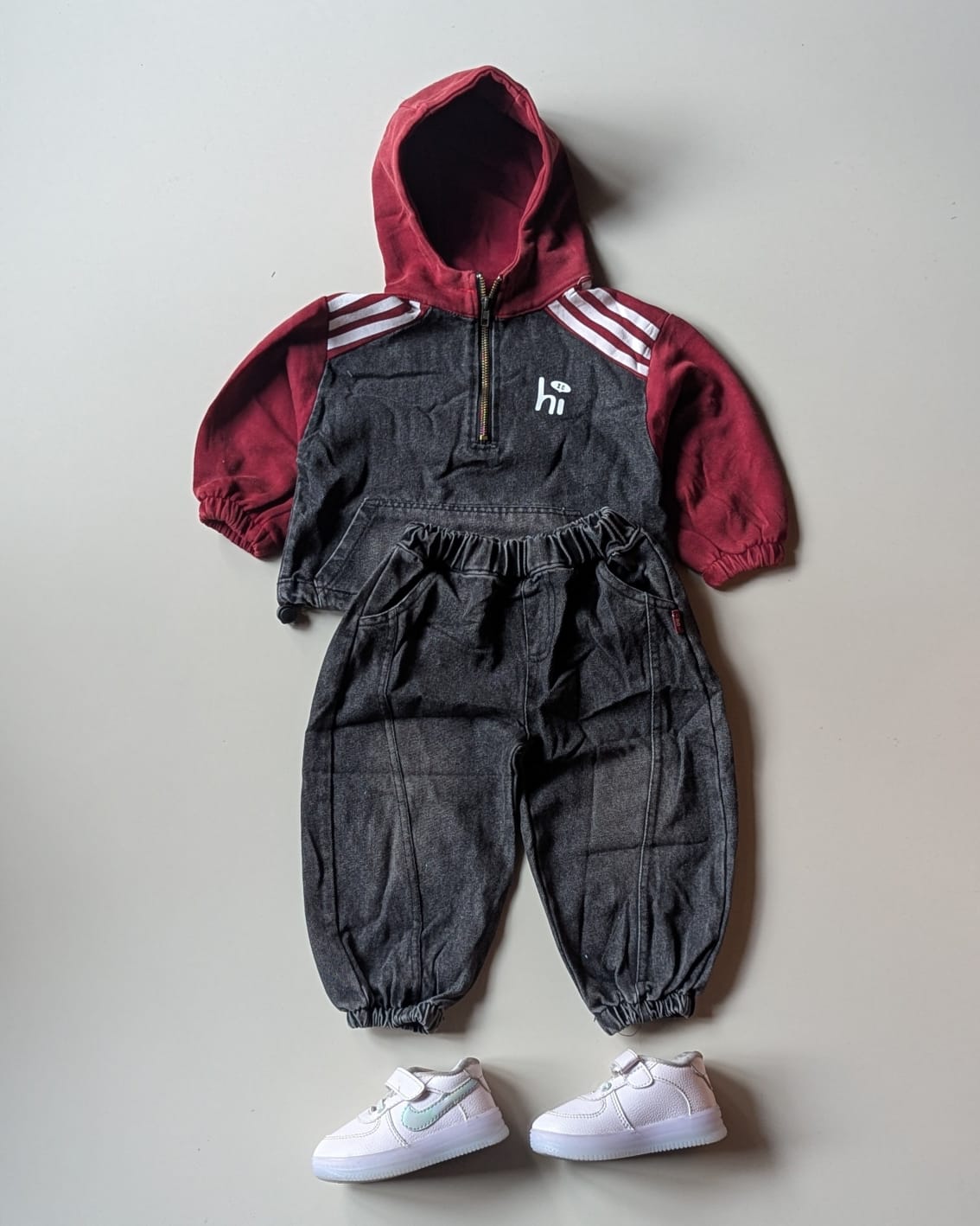 STIM171-01 Unisex Full Sleeve Oversized Hooded Denim Jacket with Pant Set