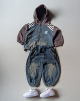 STIM171-03 Unisex Full Sleeve Oversized Hooded Denim Jacket with Pant Set
