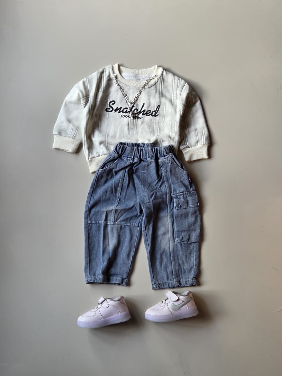 STIM173-03 Unisex Full Sleeve Oversized T Shirt with Attatched Chain and Pant Set