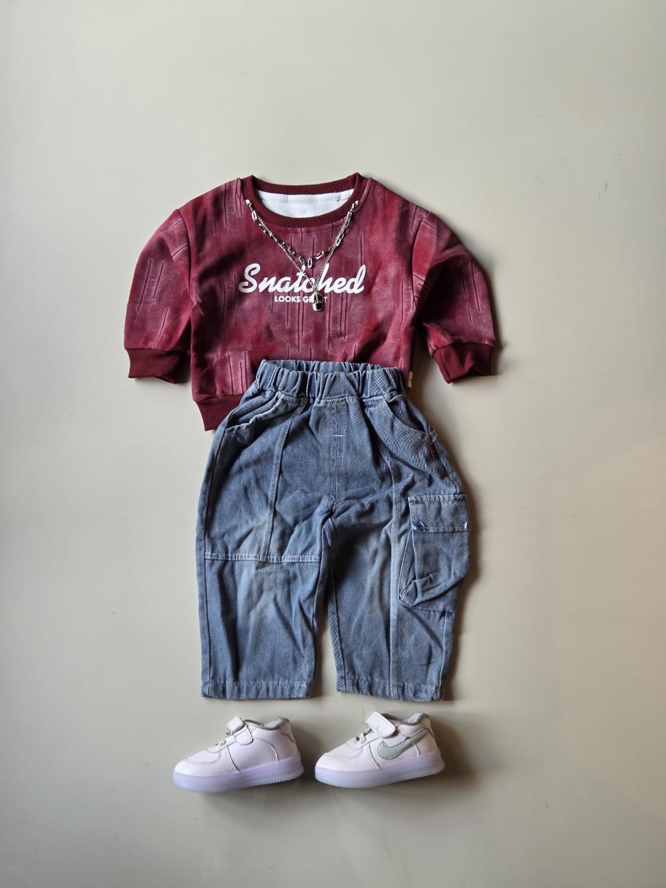 STIM173-02 Unisex Full Sleeve Oversized T Shirt with Attatched Chain and Pant Set