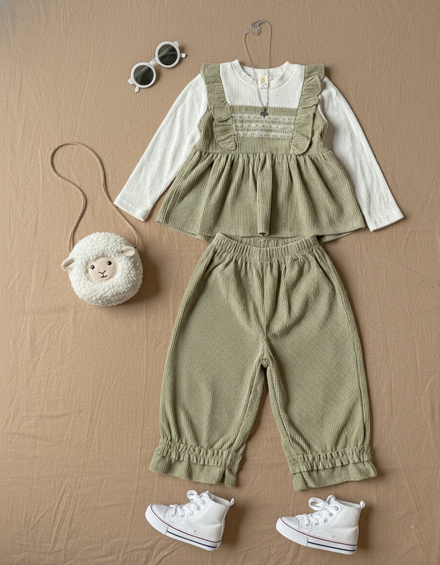 Full Sleeve Inner T Shirt, Vest and Wide Leg Pant Set