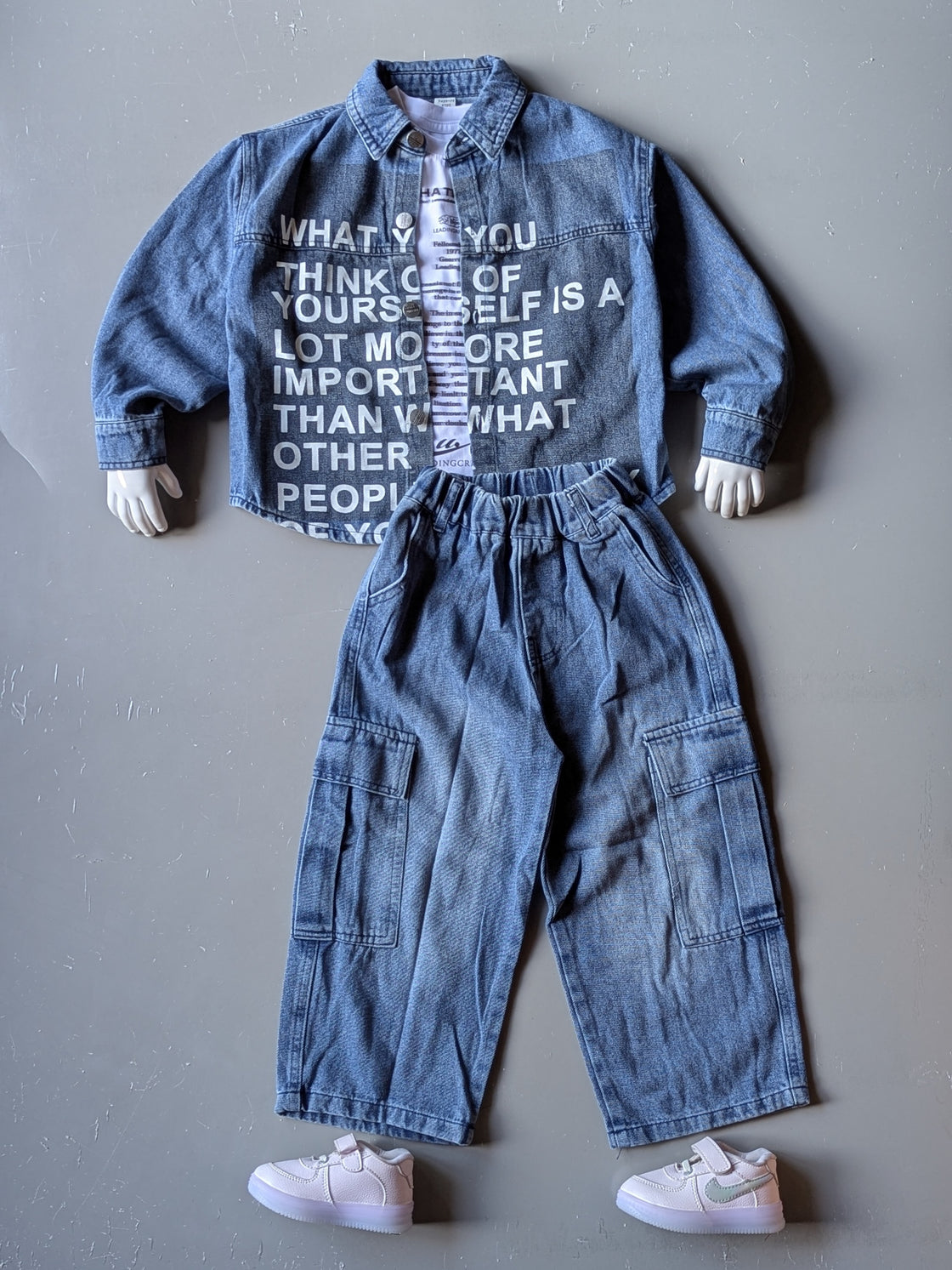 Unisex Full Sleeve Oversized Denim Jacket, Inner T Shirt and Pant Set
