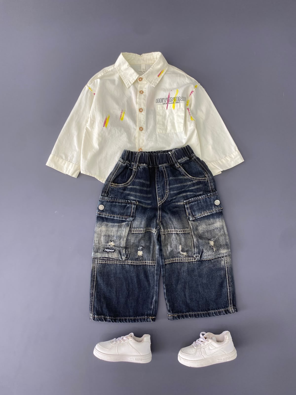 STIM164 Boys Full Sleeve Oversized Shirt with Super Baggy Jeans