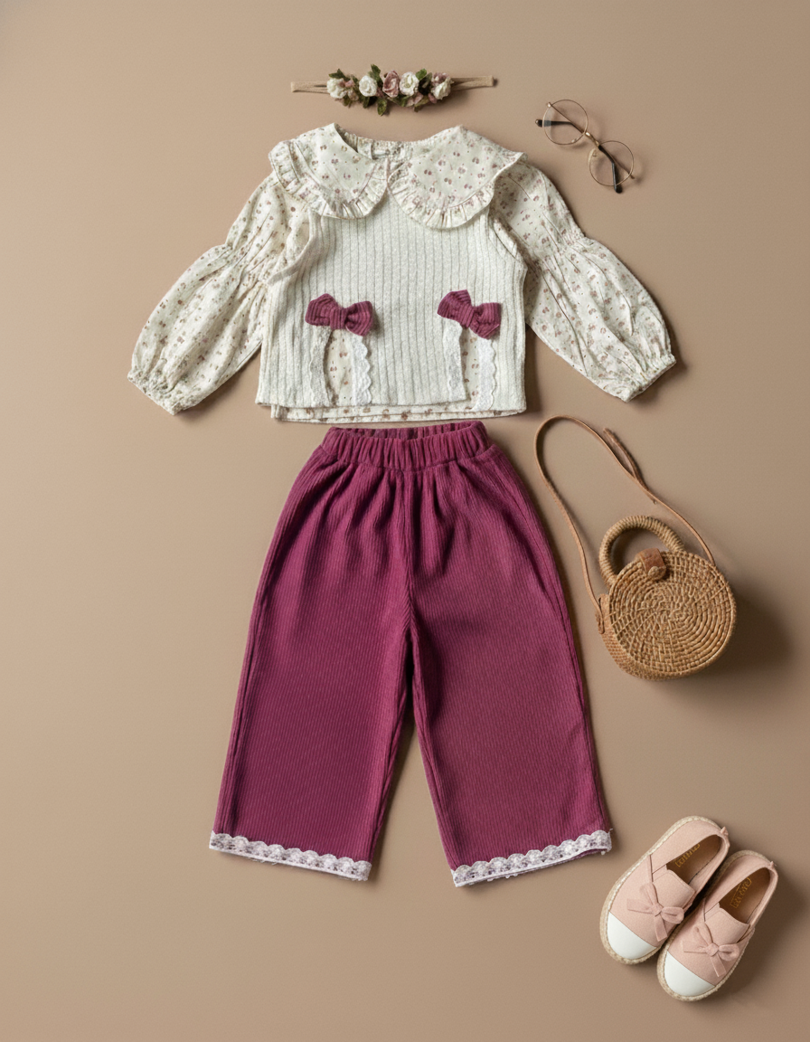 Full Sleeve Top , Vest and Wide Leg Pant
