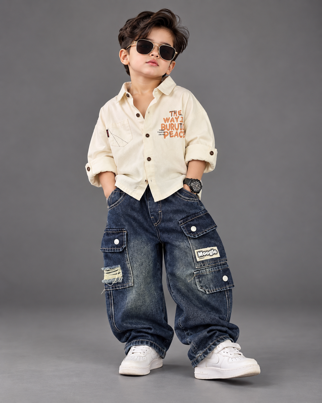 STIM159 Boys Full Sleeve Oversized Shirt with Baggy Jeans