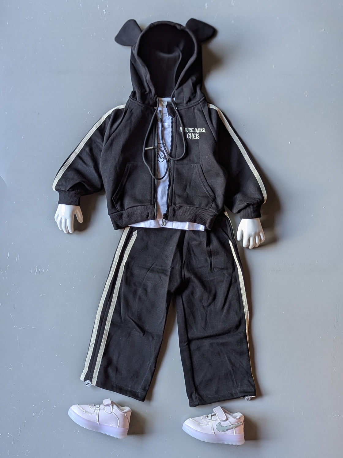 Unisex Full Sleeve Oversized Zipper Jacket, Inner T Shirt and Wide Leg Pant Set