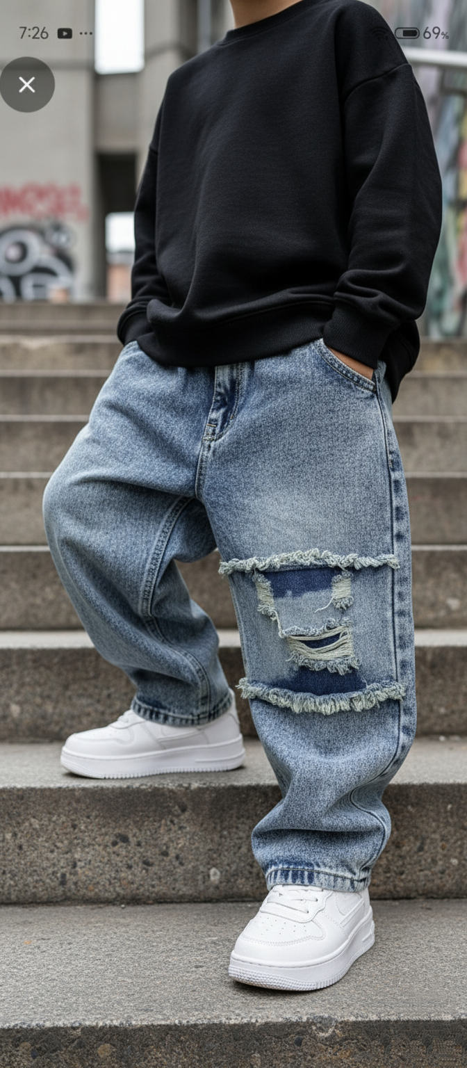 Unisex Distressed Baggy Jeans