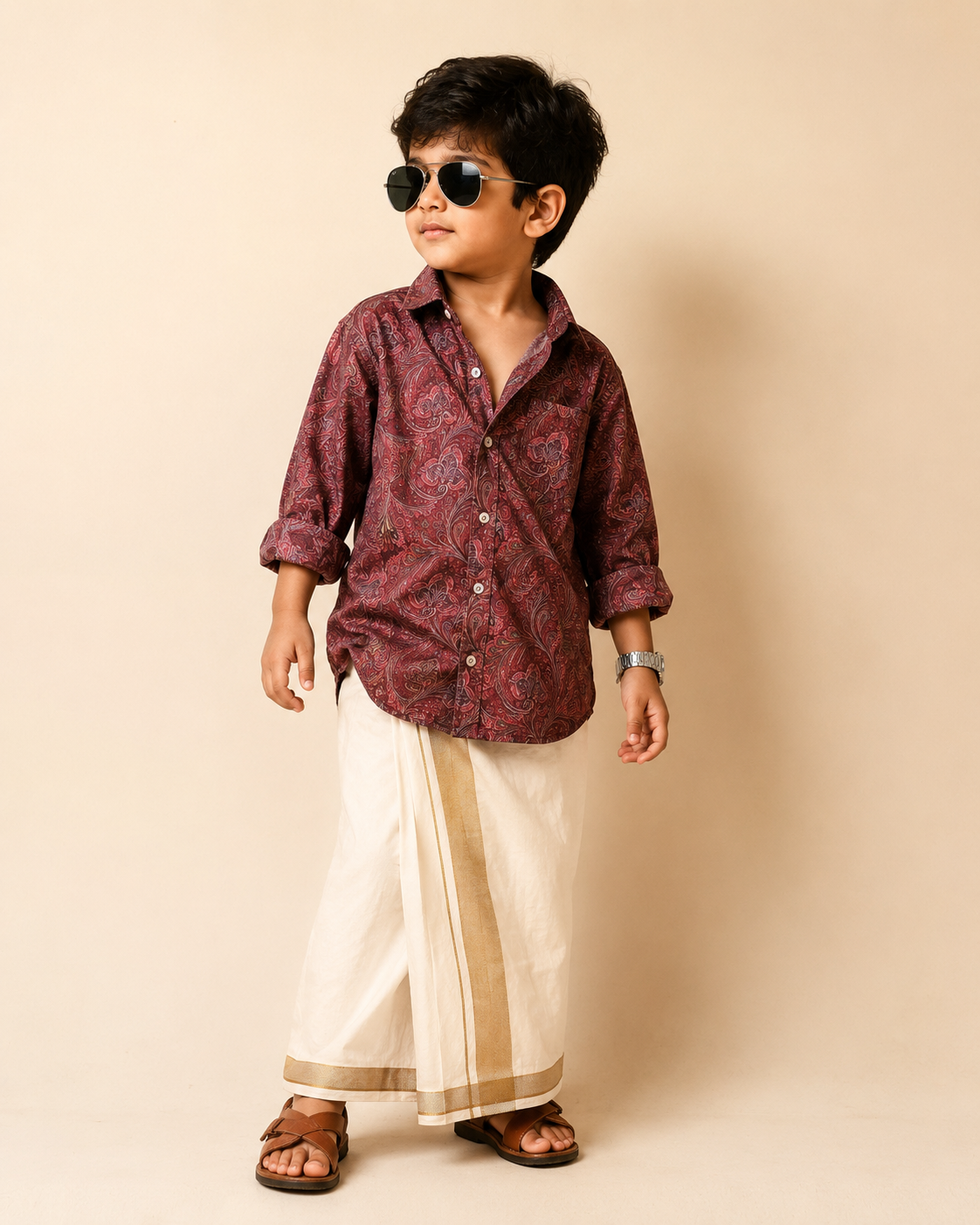 SHGMH01-00 Boys Full Sleeve Oversized Floral Print Shirt