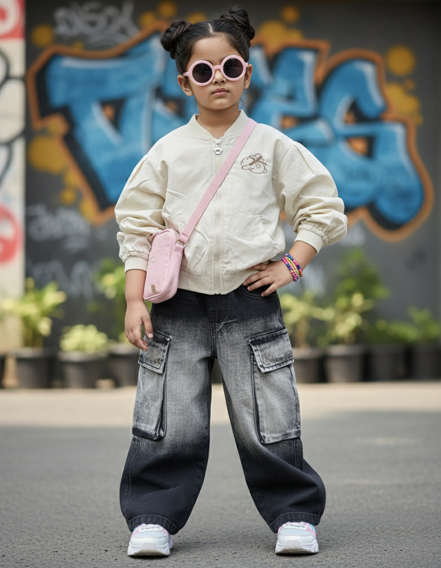 Girl's Crew Neck Full Sleeve Zipper Jacket