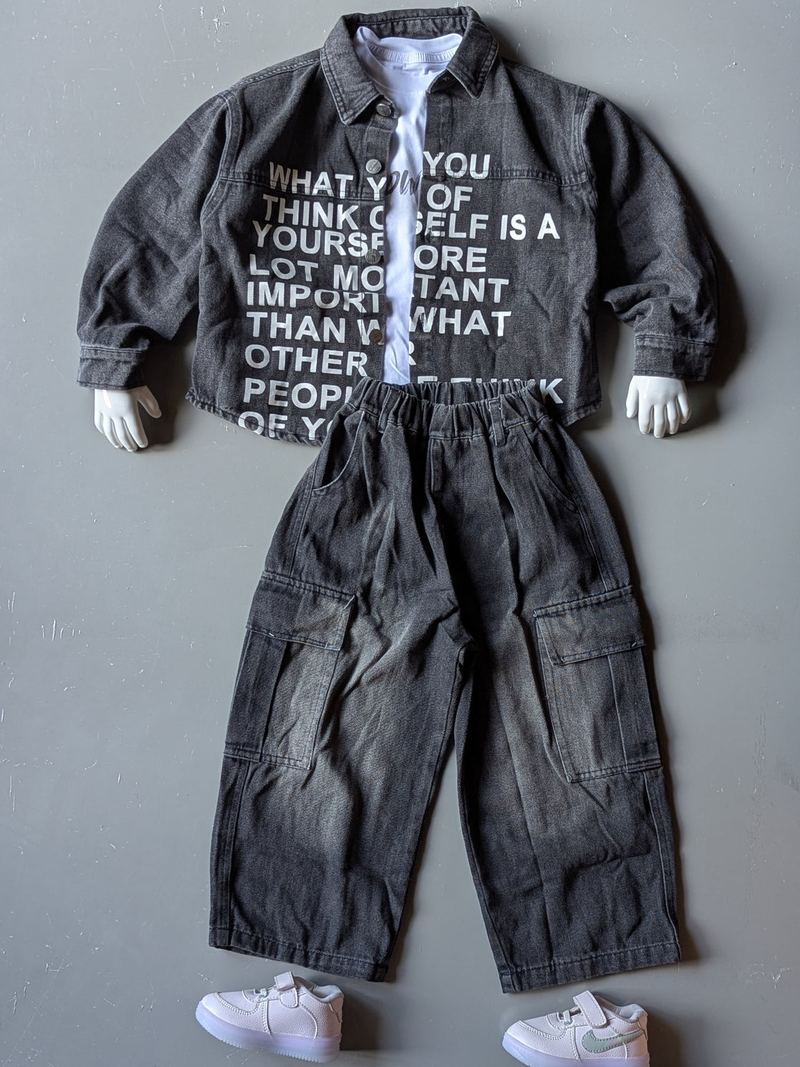 Unisex Full Sleeve Oversized Denim Jacket, Inner T Shirt and Pant Set