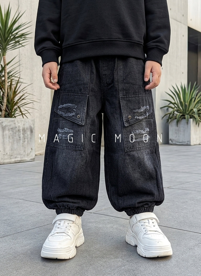 JN1003 Unisex Distressed Baggy Jeans