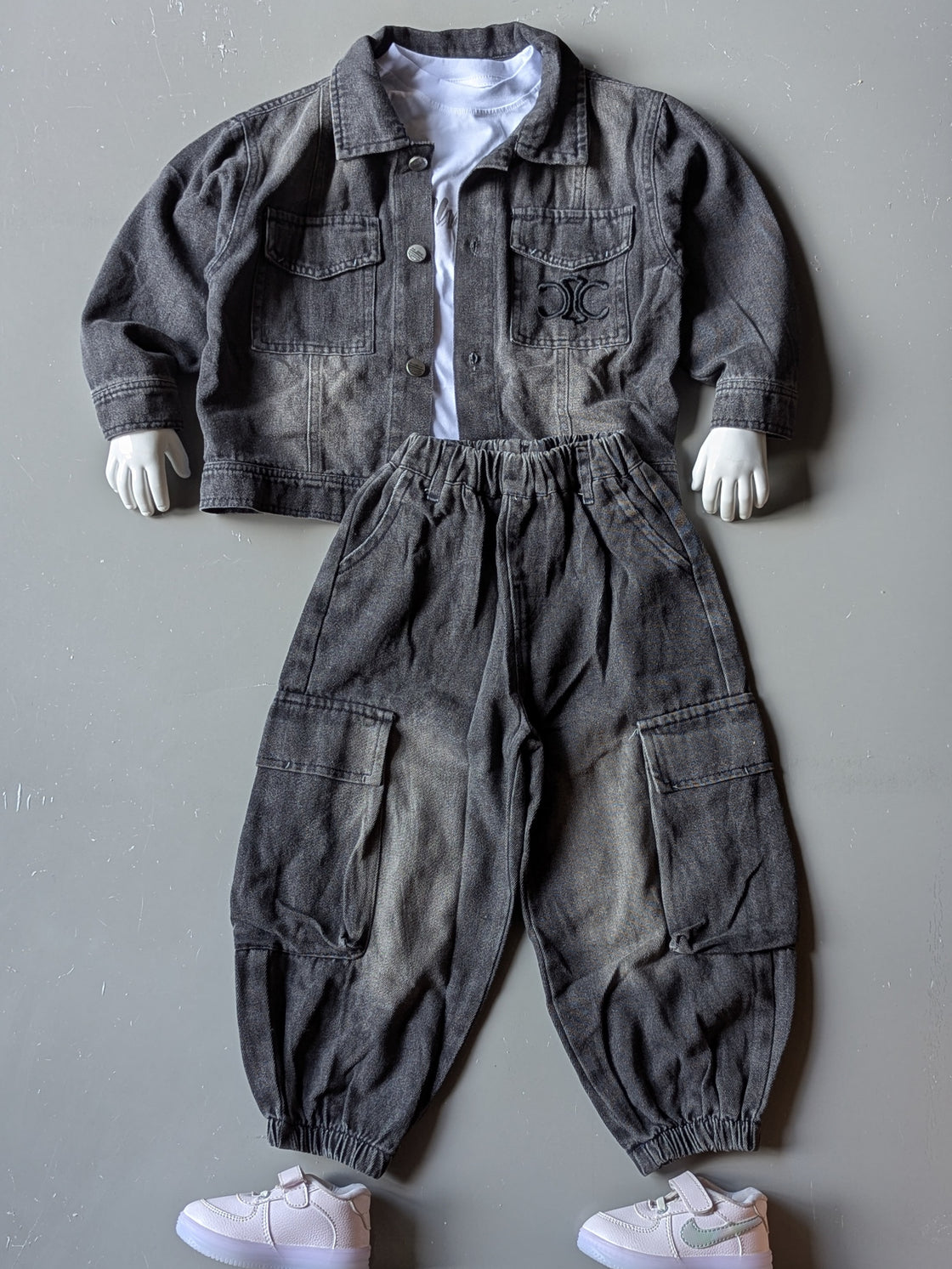 Unisex Full Sleeve Oversized Denim Jacket, Inner T Shirt and Pant Set