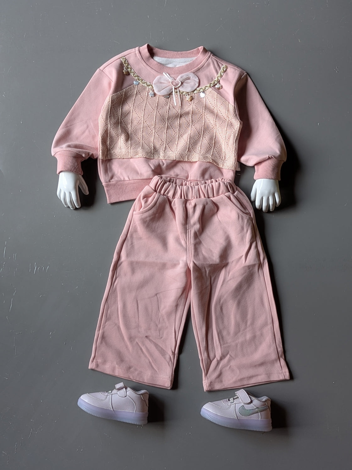 Girl's Full Sleeve Oversized T Shirt with Wide Leg Pant Set