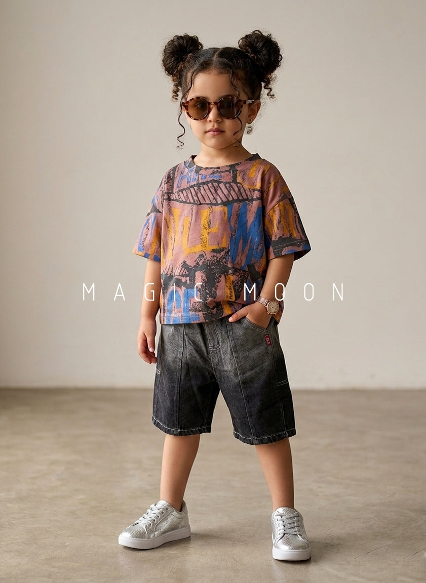 ST103 Unisex Half Sleeve Oversized T Shirt with Shorts Set