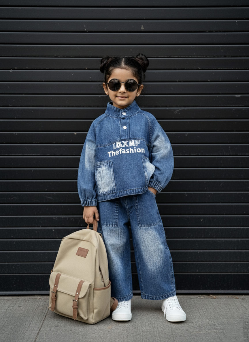Unisex Full Sleeve High Neck Denim Jacket with Pant Set