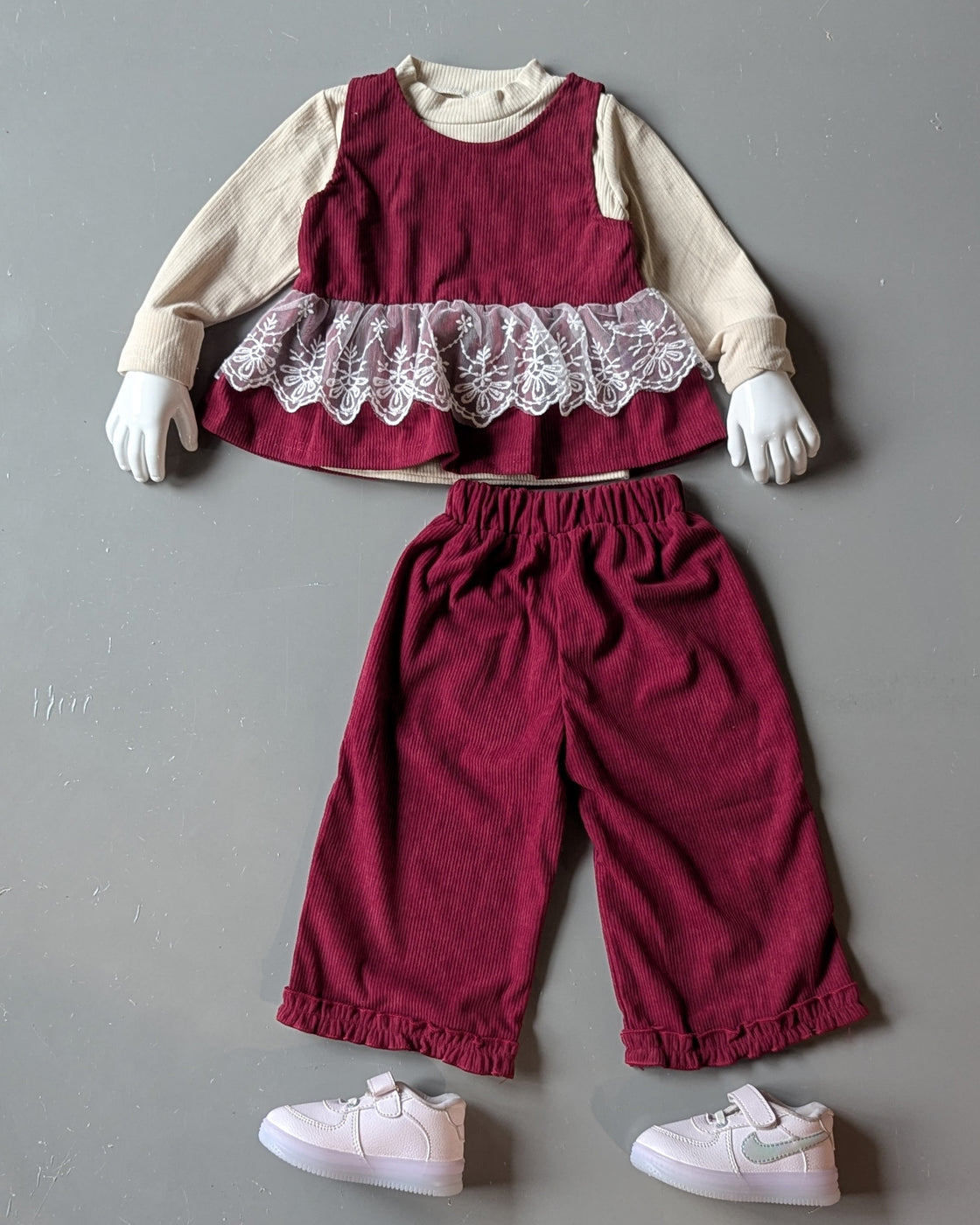 Full Sleeve Inner T Shirt, Vest and Wide Leg Pant Set